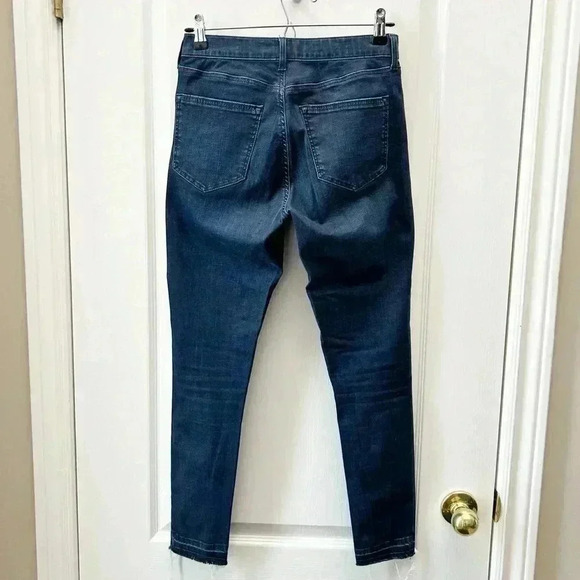 Topshop Moto Leigh Skinny Jeans Ankle Cropped Mid Rise Raw Hem Dark Wash Blue 26 - Picture 6 of 15